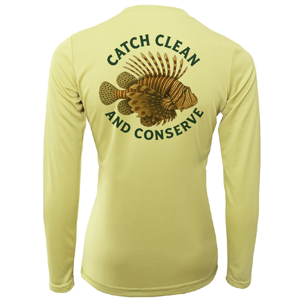 Key West, FL "Catch Clean Conserve" Lionfish Women's Long Sleeve UPF 50+ Dry-Fit Shirt