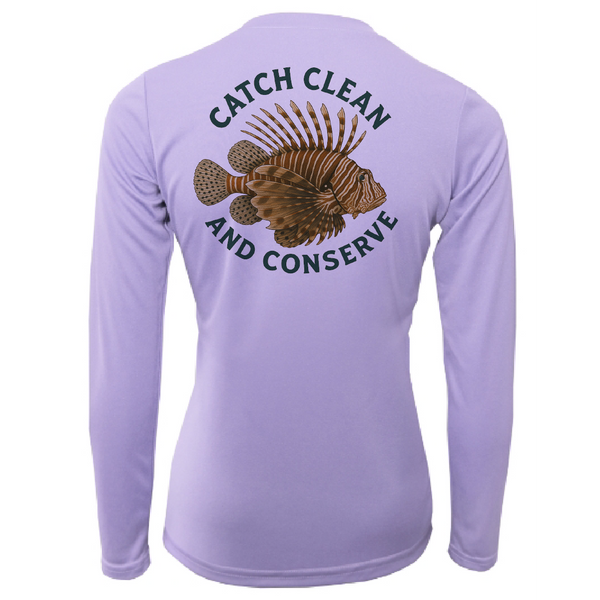 Key West, FL "Catch Clean Conserve" Lionfish Women's Long Sleeve UPF 50+ Dry-Fit Shirt