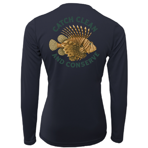 Key West, FL "Catch Clean Conserve" Lionfish Women's Long Sleeve UPF 50+ Dry-Fit Shirt