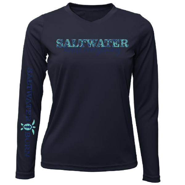 Key West, FL "Saltwater Heals Everything" Women's Long Sleeve UPF 50+ Dry-Fit Shirt
