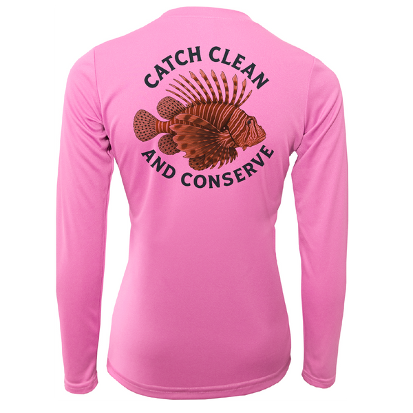 Key West, FL "Catch Clean Conserve" Lionfish Women's Long Sleeve UPF 50+ Dry-Fit Shirt