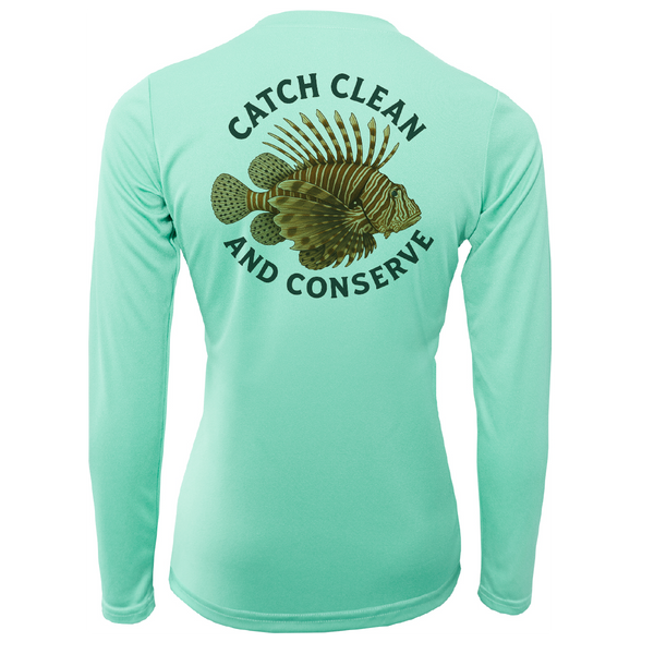 Key West, FL "Catch Clean Conserve" Lionfish Women's Long Sleeve UPF 50+ Dry-Fit Shirt