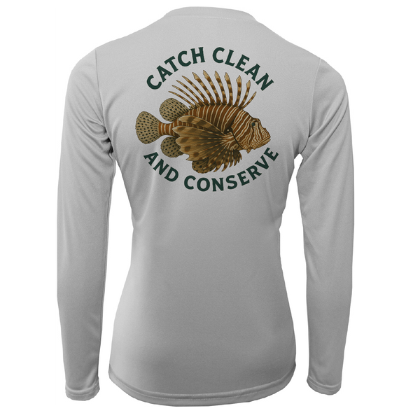 Key West, FL "Catch Clean Conserve" Lionfish Women's Long Sleeve UPF 50+ Dry-Fit Shirt