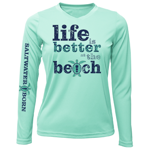"Life Is Better At The Beach" Turtle Long Sleeve UPF 50+ Dry-Fit Shirt