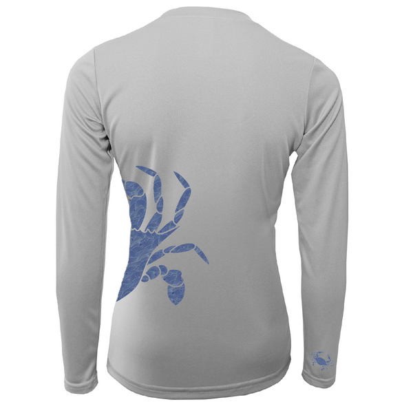Camisa de manga larga con ajuste seco UPF 50+ para mujer Blue Crab Wrap