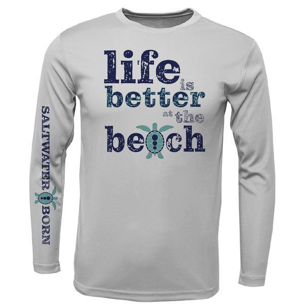 Men's "Life Is Better At The Beach" Turtle Long Sleeve UPF 50+ Dry-Fit Shirt