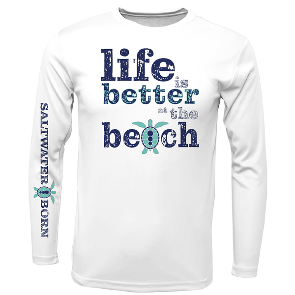 Camisa de manga larga con diseño de tortuga y ajuste seco UPF 50+ "Life Is Better At The Beach" para hombre