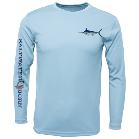 Camisa Blue Marlin de manga larga con ajuste seco UPF 50+ en el pecho