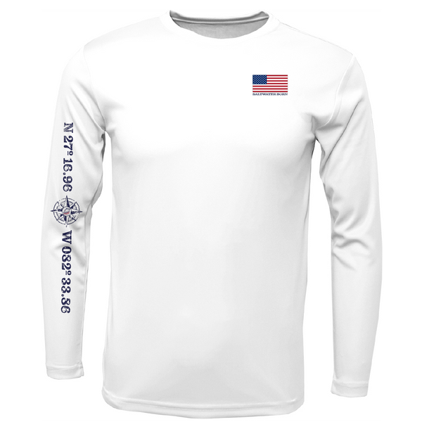 Siesta Key Camisa de manga larga con bandera estadounidense en el pecho UPF 50+ Dry-Fit