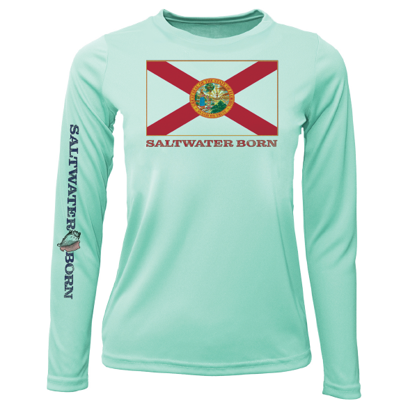Key West, FL Florida Flag Girl's Long Sleeve UPF 50+ Dry-Fit Shirt