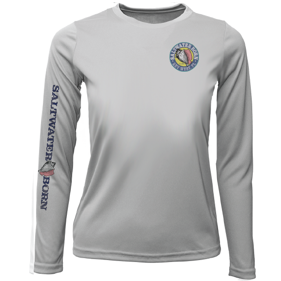 Key West, FL Saltwater Born Circle Logo Girl's Long Sleeve UPF 50+ Dry-Fit Shirt
