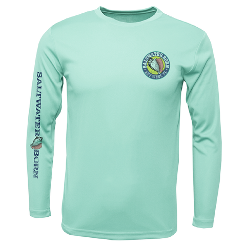 Key West, FL Saltwater Born Circle Logo Boy's Long Sleeve UPF 50+ Dry-Fit Shirt