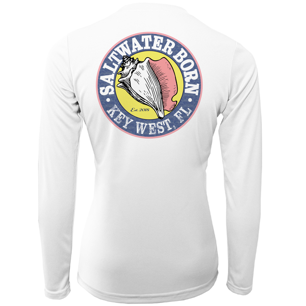 Key West, FL Saltwater Born Circle Logo Girl's Long Sleeve UPF 50+ Dry-Fit Shirt
