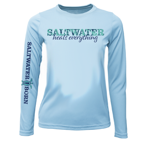 "Saltwater Heals Everything" Camisa de manga larga para niñas UPF 50+ Dry-Fit