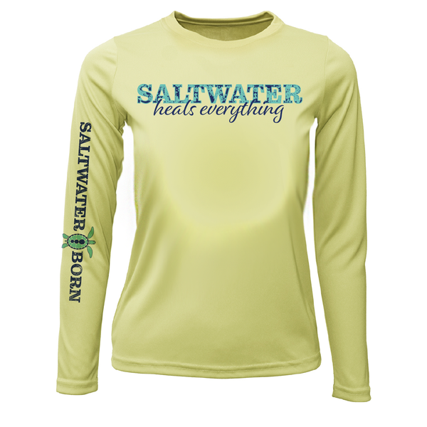 "Saltwater Heals Everything" Camisa de manga larga para niñas UPF 50+ Dry-Fit