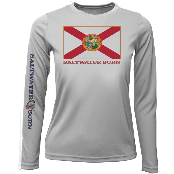 Key West, FL Florida Flag Girl's Long Sleeve UPF 50+ Dry-Fit Shirt